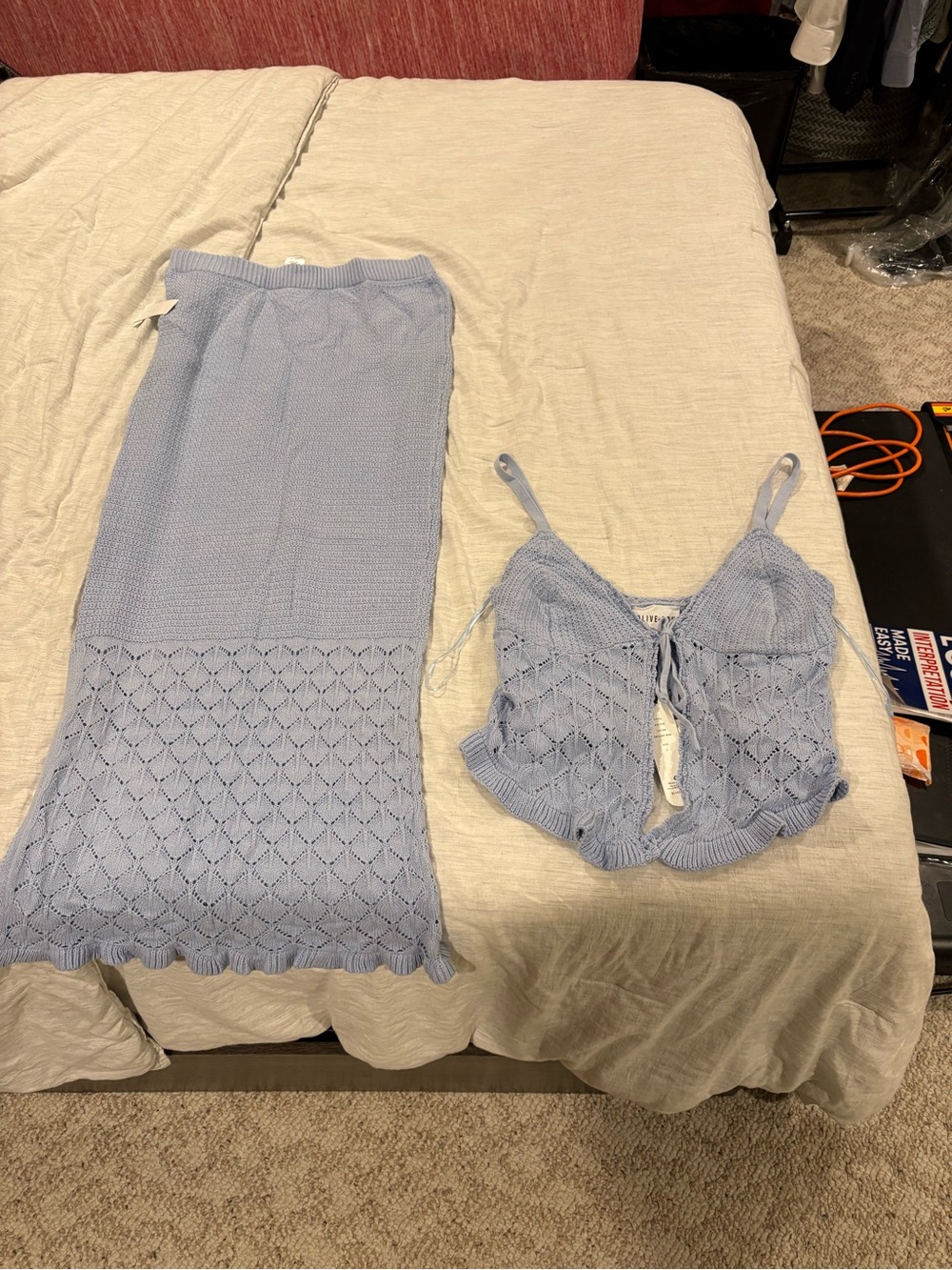 Olive & Oak Light Blue Crochet Knit Swim Coverup Set